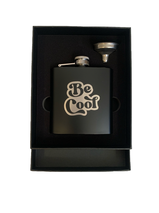 6 oz. Matte Black Be Cool Flask Set in Black Presentation Box