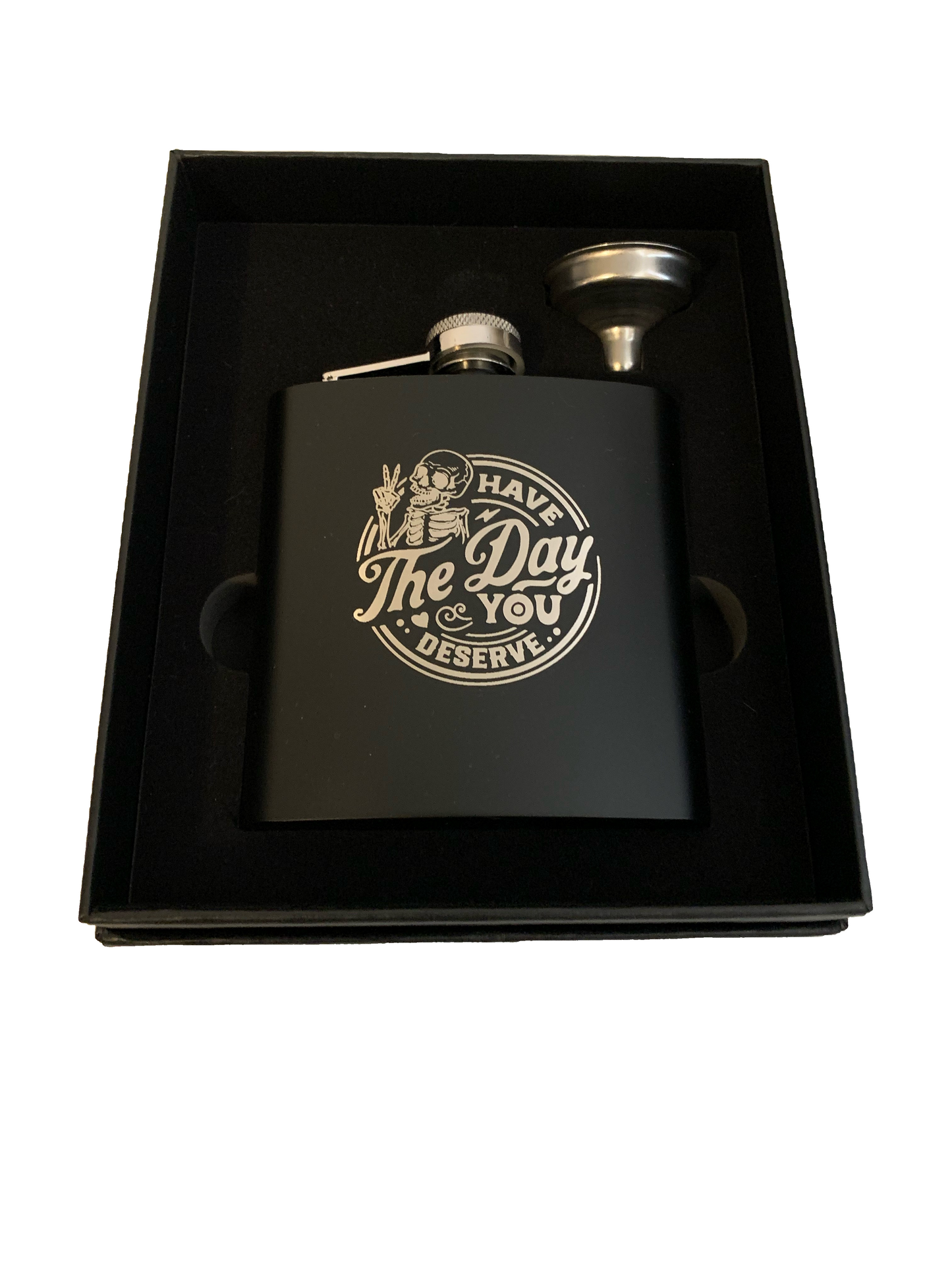 6 oz. Matte Black The Day You Deserve Flask Set in Black Presentation Box