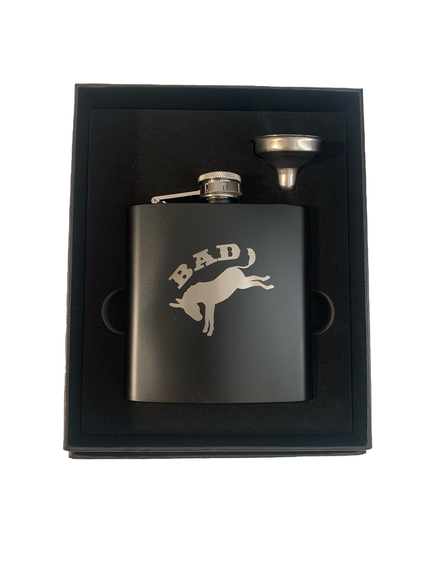 6 oz. Matte Black Bad Ass Flask Set in Black Presentation Box