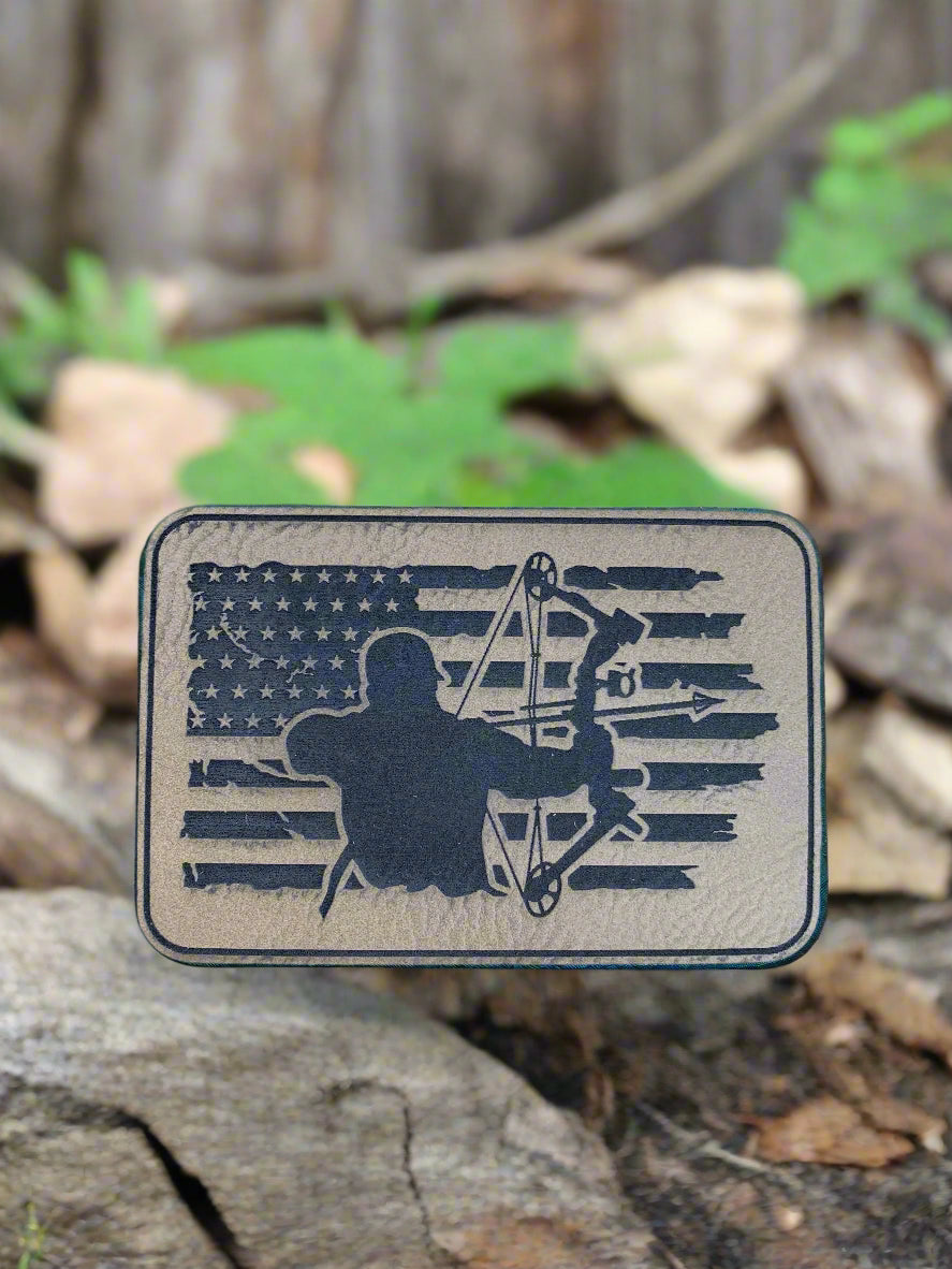 Nature Bound Outdoor Bow Hunter USA Flag - VELPATCH 3" x 2" inch Velcro Patch