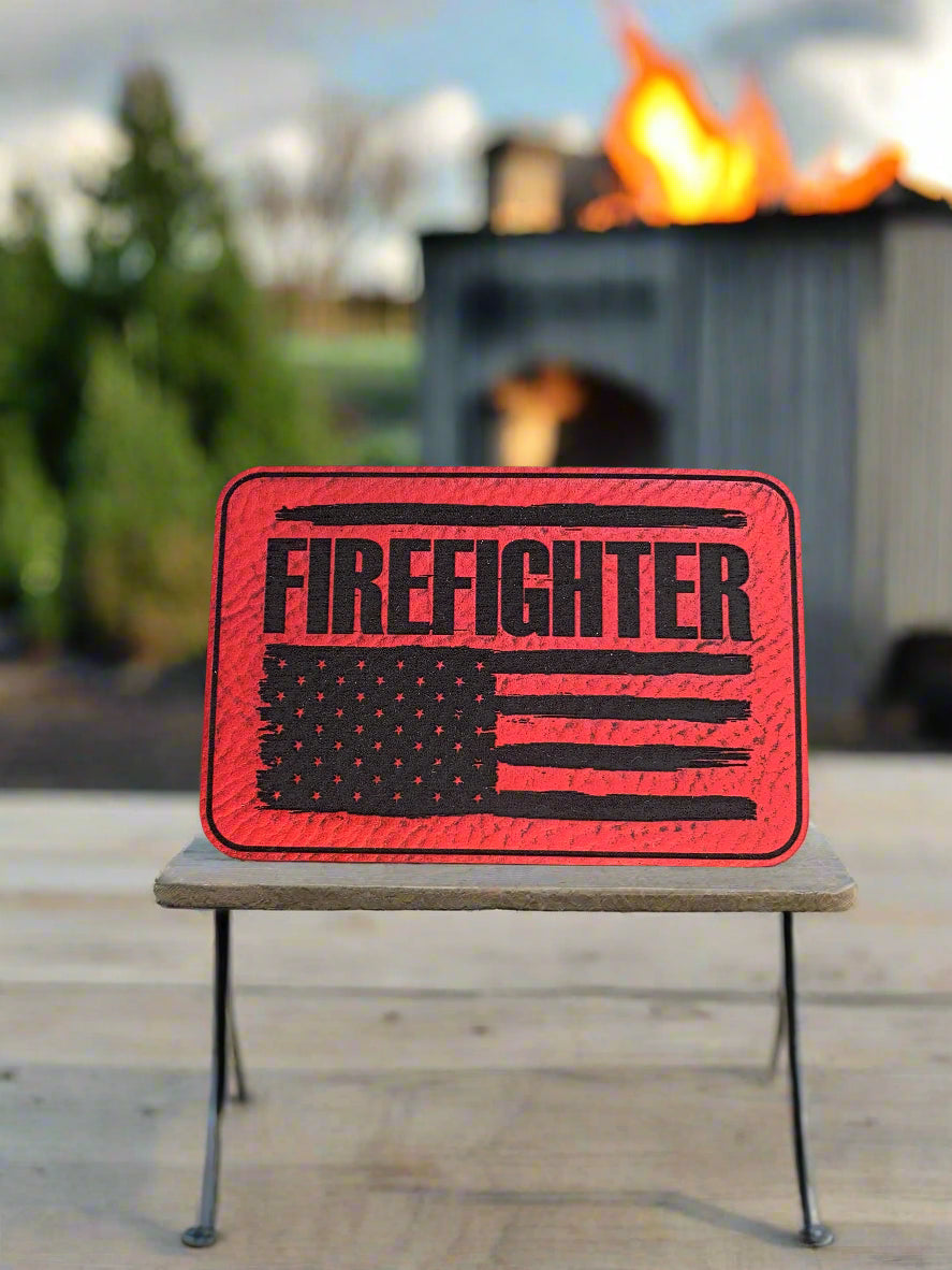 FIRE FIGHTER USA FLAG - VELPATCH 3" x 2" inch Velcro Patch