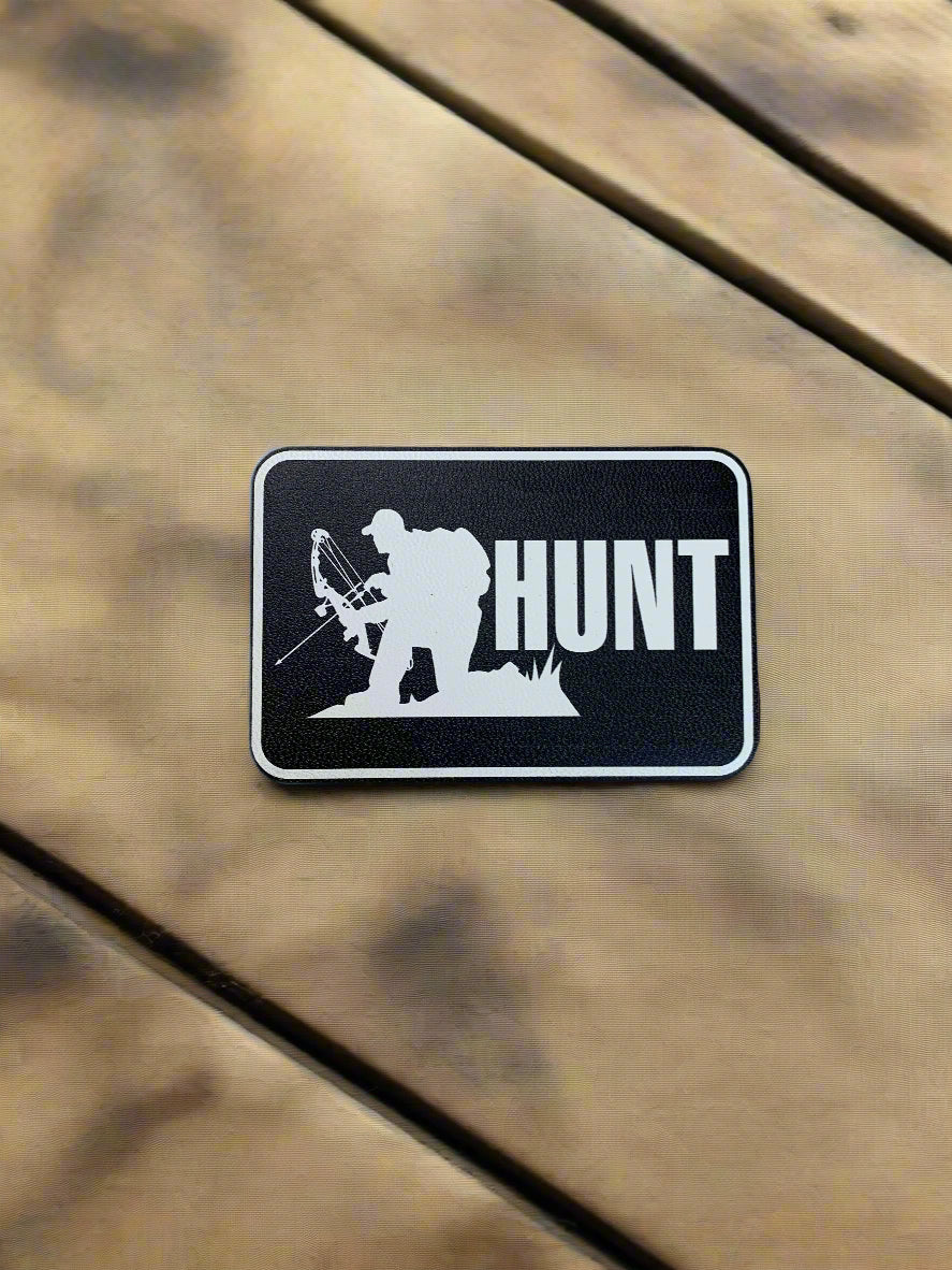 Nature Bound Outdoor Kneeling Bow Hunt Silhouette UV - VELPATCH 3" x 2" inch Velcro Patch