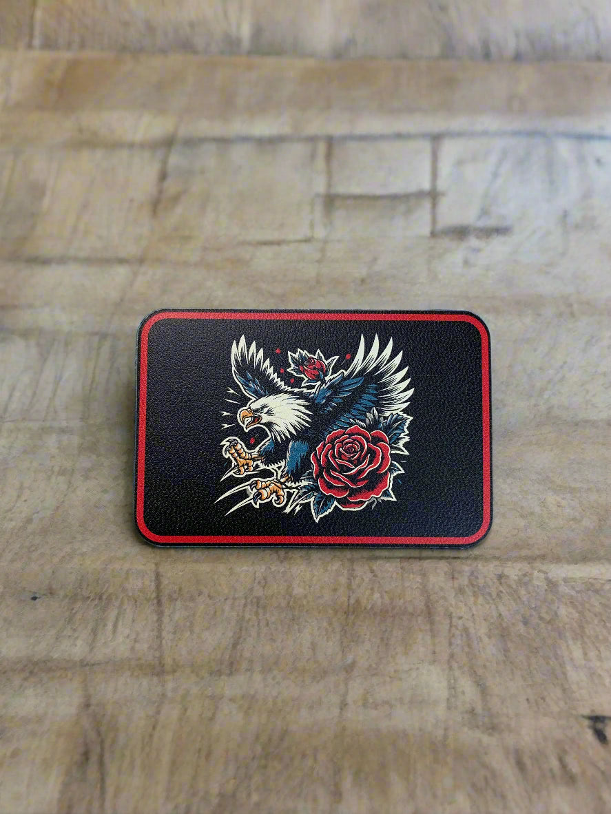 GOOD TIME Concepts Tattoo Eagle and Rose UV - VELPATCH 3" x 2" inch Velcro Patch
