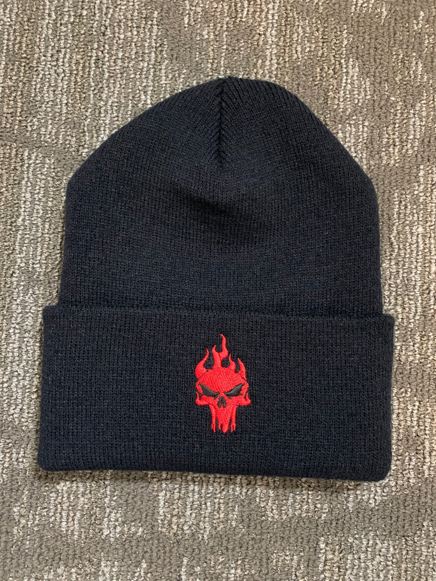 Fire Skull Cuffed Knit Beanie