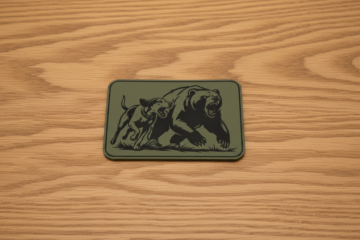 Nature Bound Outdoor Hound Running Bear - VELPATCH 3" x 2" inch Hook Backed Patch