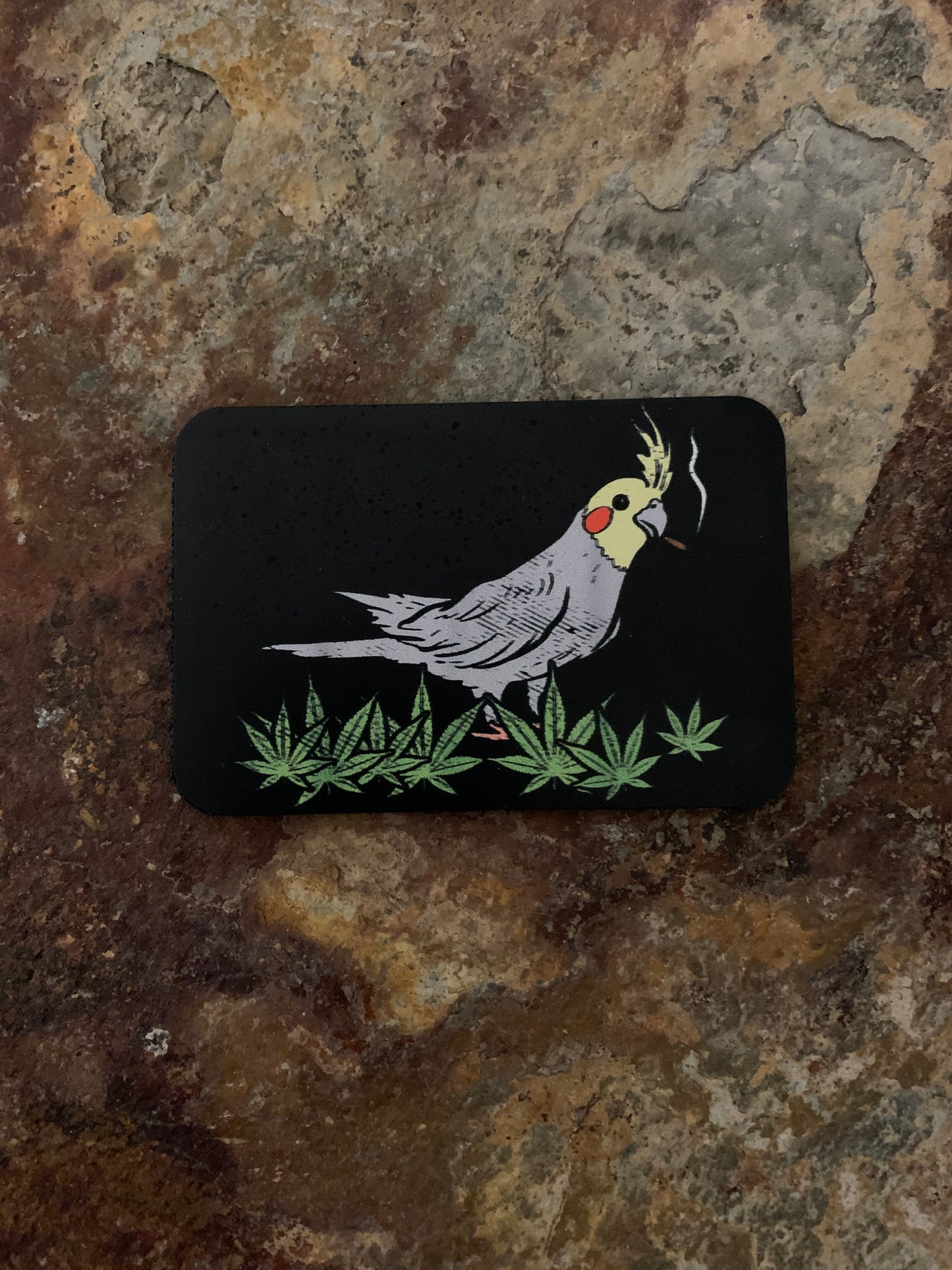 Cannabis Brand Smoking Cockatiel DTF - VELPATCH 3" x 2" inch Hook Backed Patch