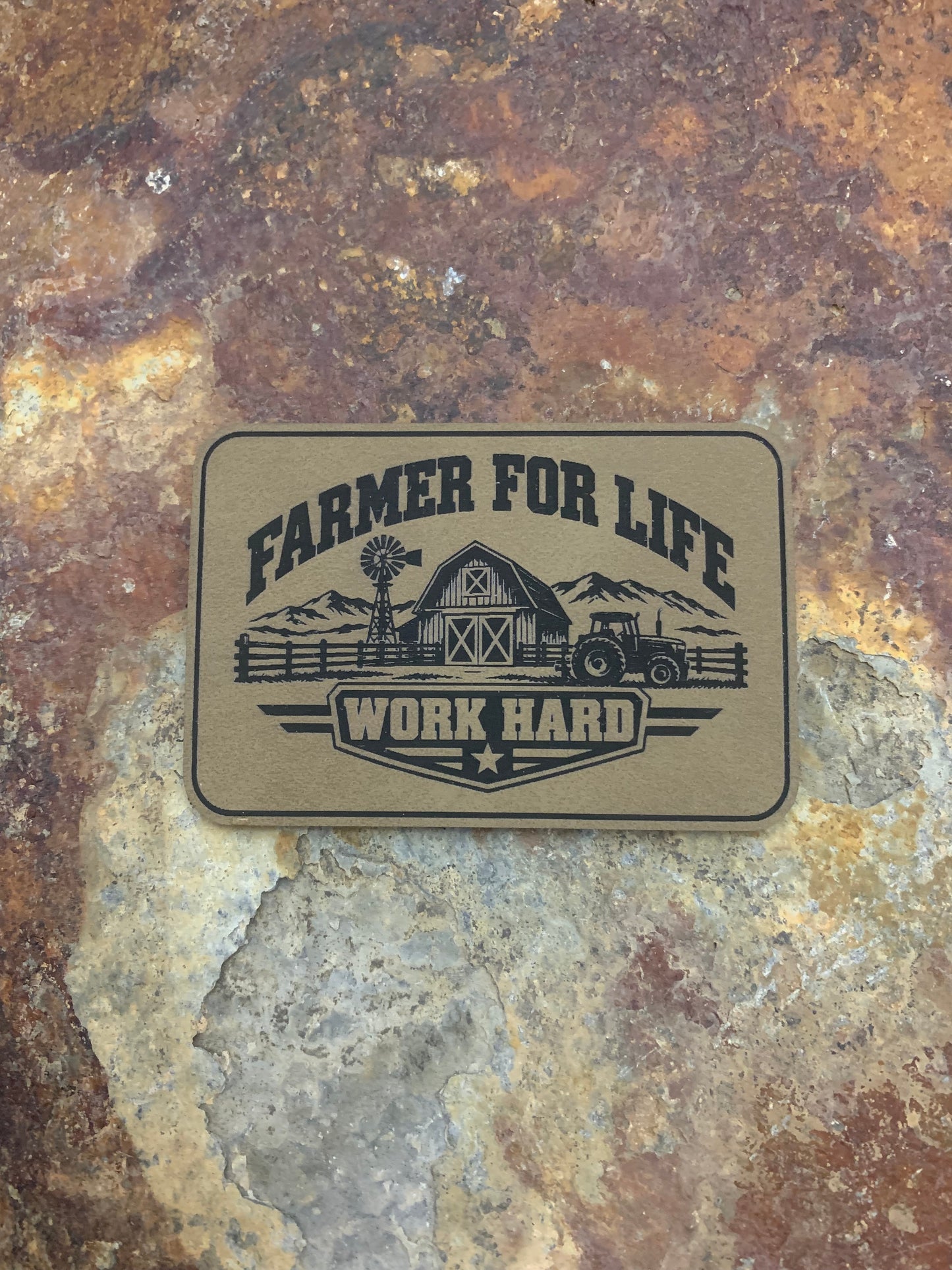 Farmer For Life Work Hard - VELPATCH 3" x 2" inch Hook Backed Patch