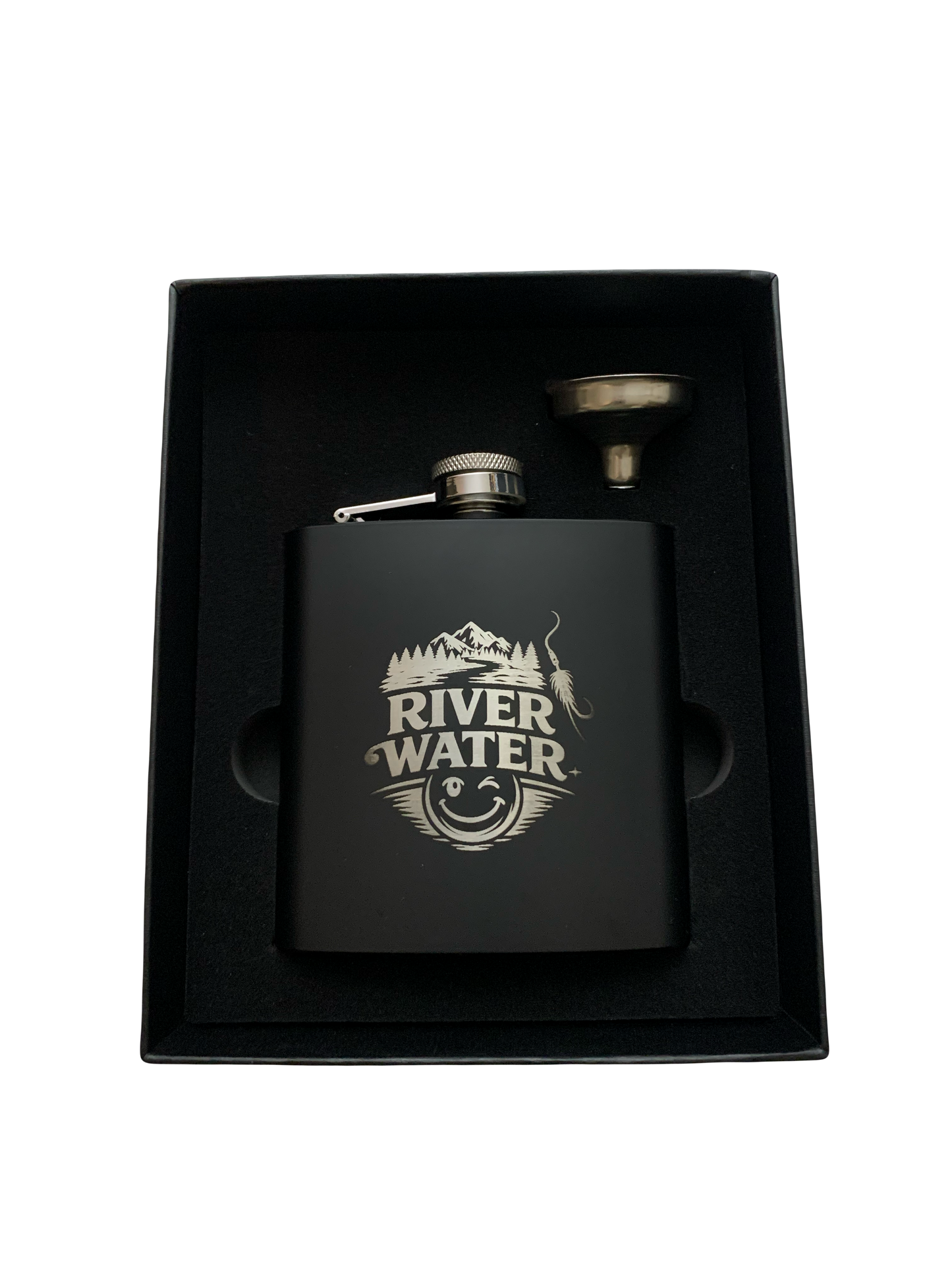 6 oz. Matte Black River Water Flask Set in Black Presentation Box