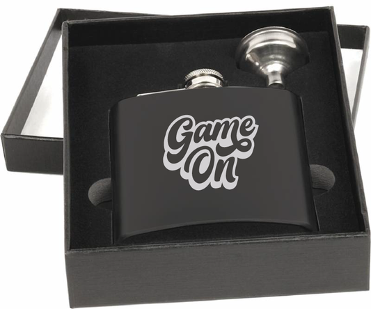 6 oz. Matte Black Game On Flask Set in Black Presentation Box