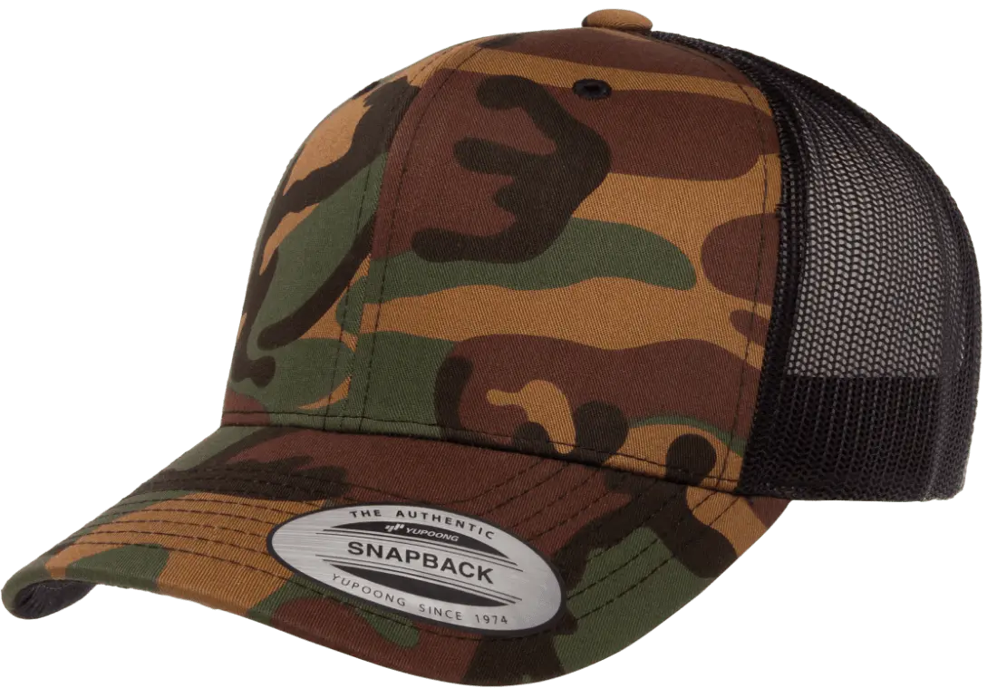 YP Classics Green Camo Retro Trucker Hat With A VELPATCH