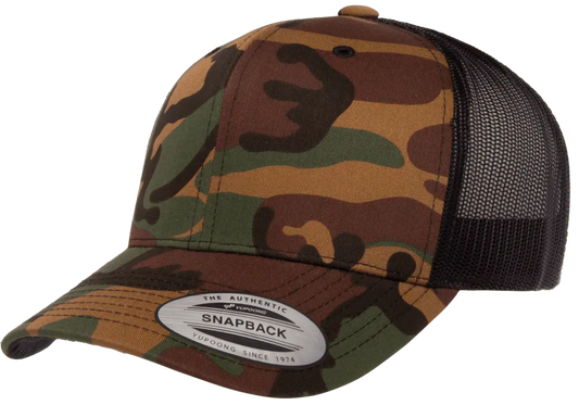 YP Classics Green Camo Retro Trucker Hat With A VELPATCH
