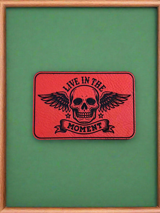 Live In The Moment Skull And Wings  - VELPATCH 3" x 2" inch Velcro Patch