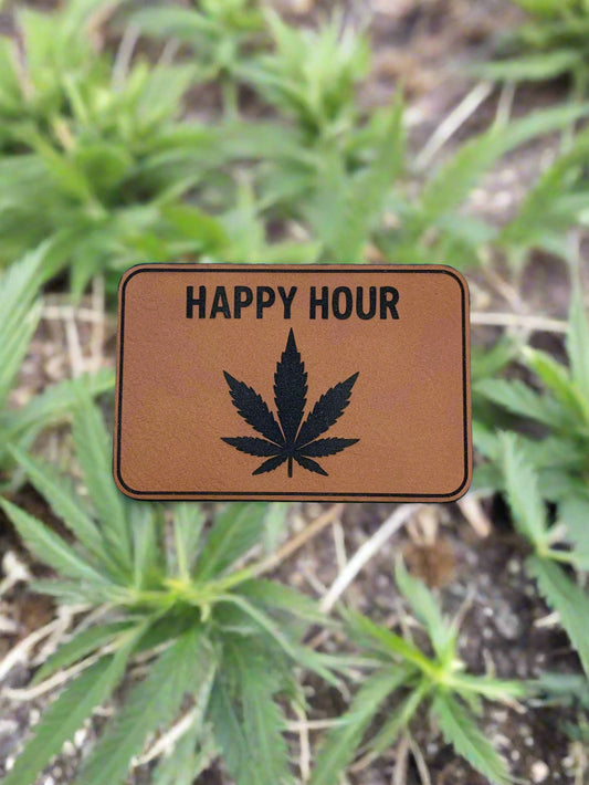 Cannabis Brand Happy Hour Leaf - VELPATCH 3" x 2" inch Velcro Patch