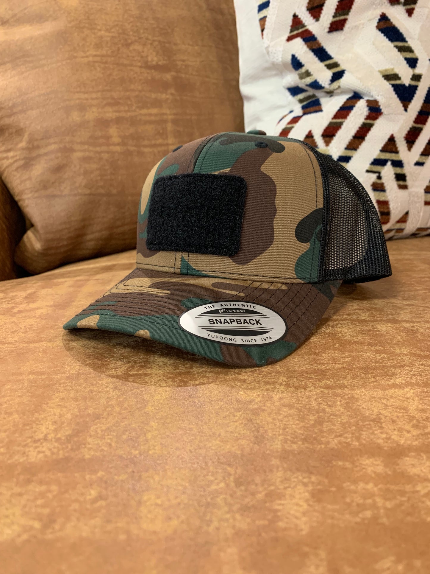YP Classics Green Camo Retro Trucker Hat with VELPATCH™ Loop Patch