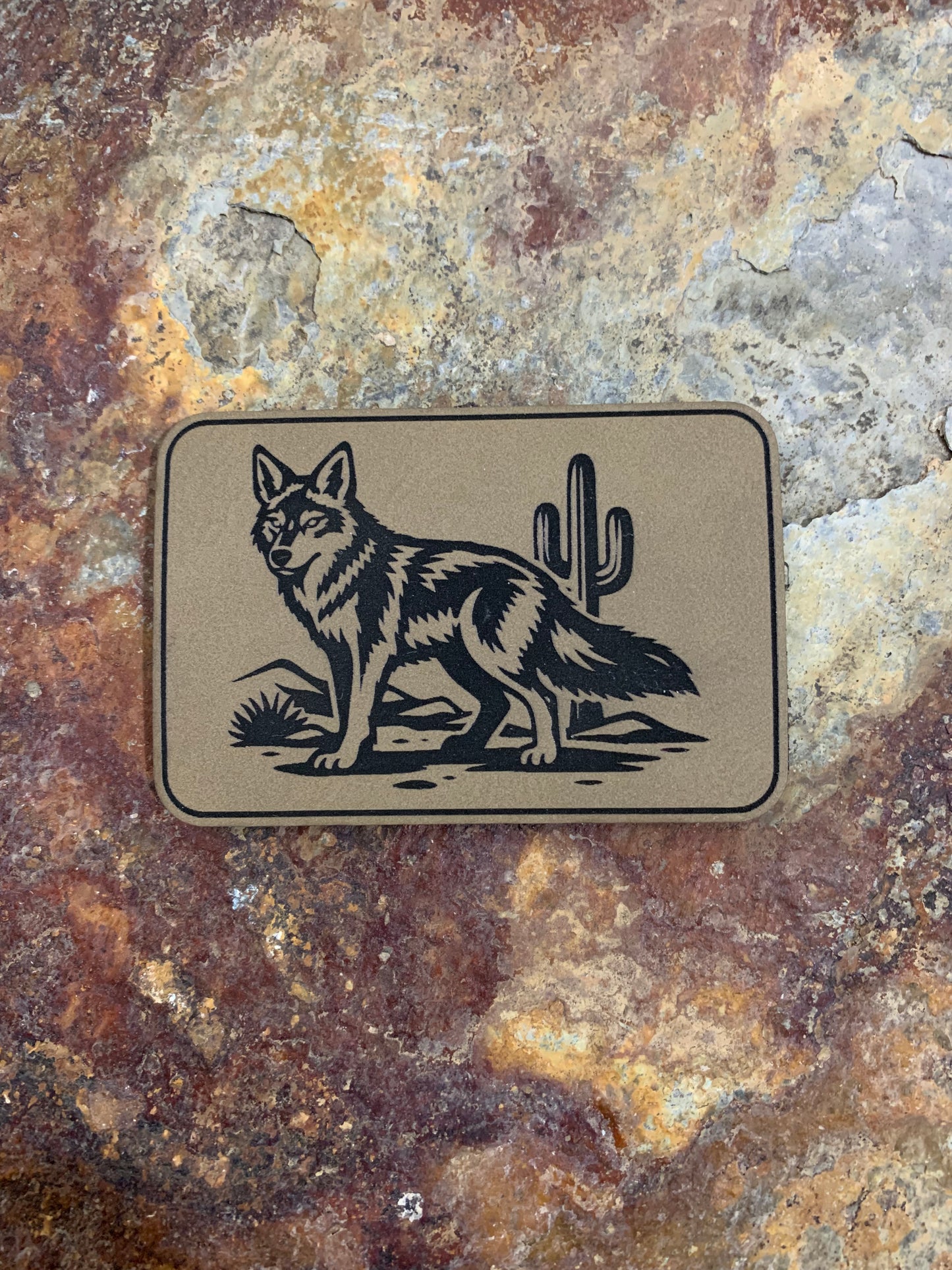 Nature Bound Outdoor Coyote In The Desert - VELPATCH 3" x 2" inch Hook Backed Patch