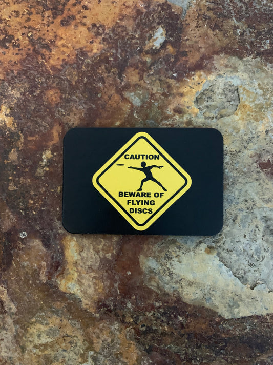 Good Time Concepts Caution Beware Of Flying Disc DTF - VELPATCH 3" x 2" inch Hook Backed Patch