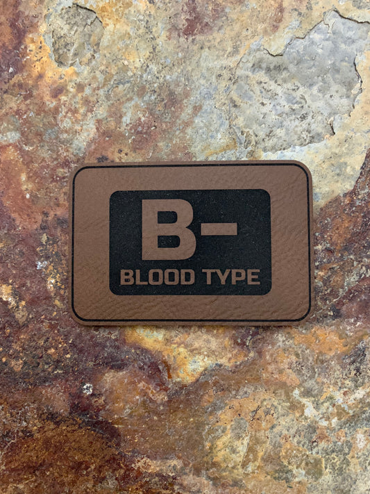 Blood Type B Negative - VELPATCH 3" x 2" inch Hook Backed Patch