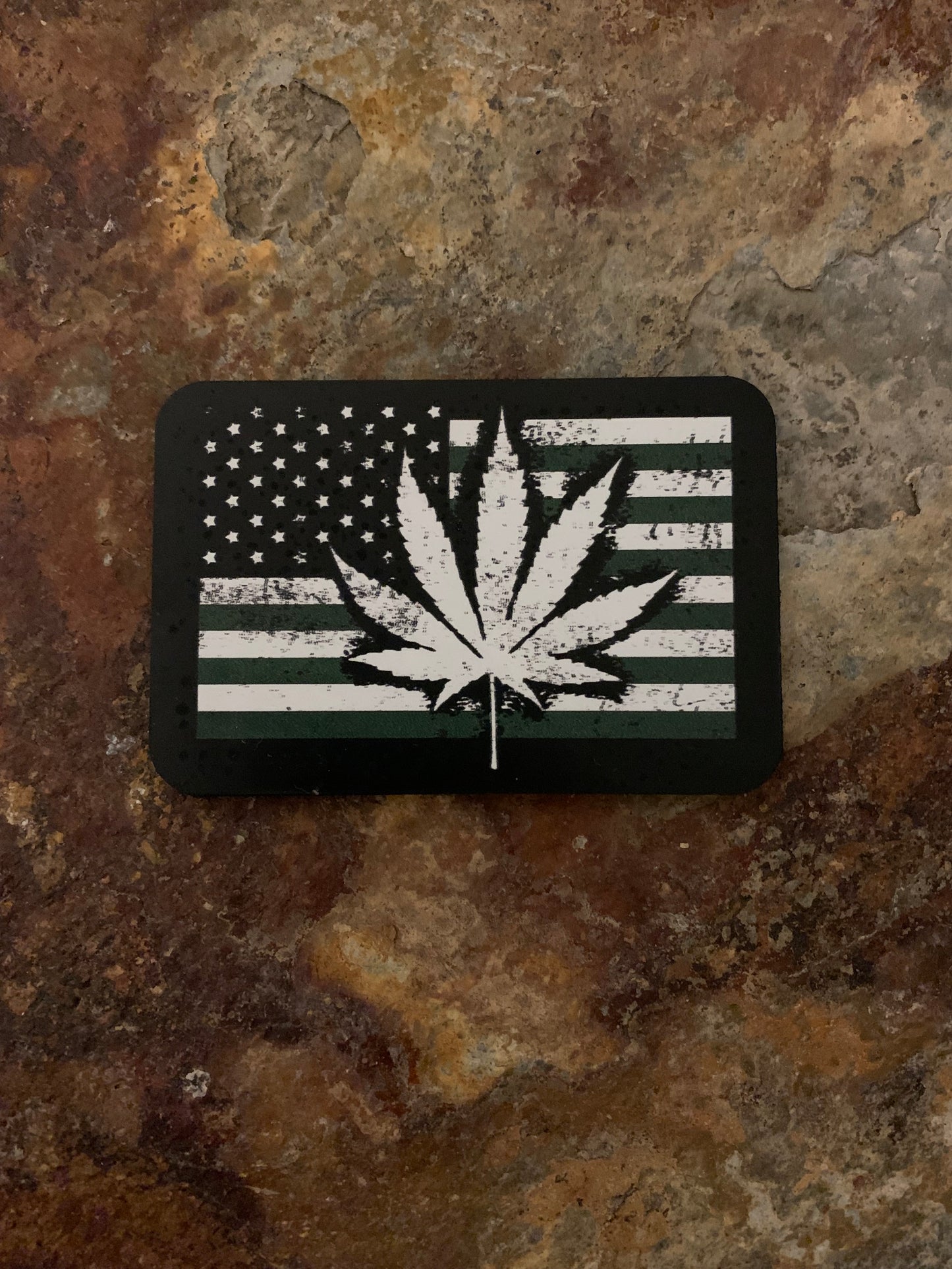 Cannabis Brand Cannabis Leaf And USA Flag DTF - VELPATCH 3" x 2" inch Hook Backed Patch