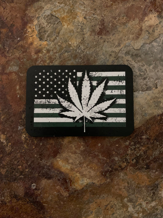 Cannabis Brand Cannabis Leaf And USA Flag DTF - VELPATCH 3" x 2" inch Hook Backed Patch