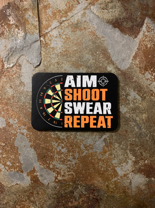 GOOD TIME Concepts Aim, Shoot, Swear, Repeat Dart DTF - VELPATCH 3" x 2" inch Hook Backed Patch