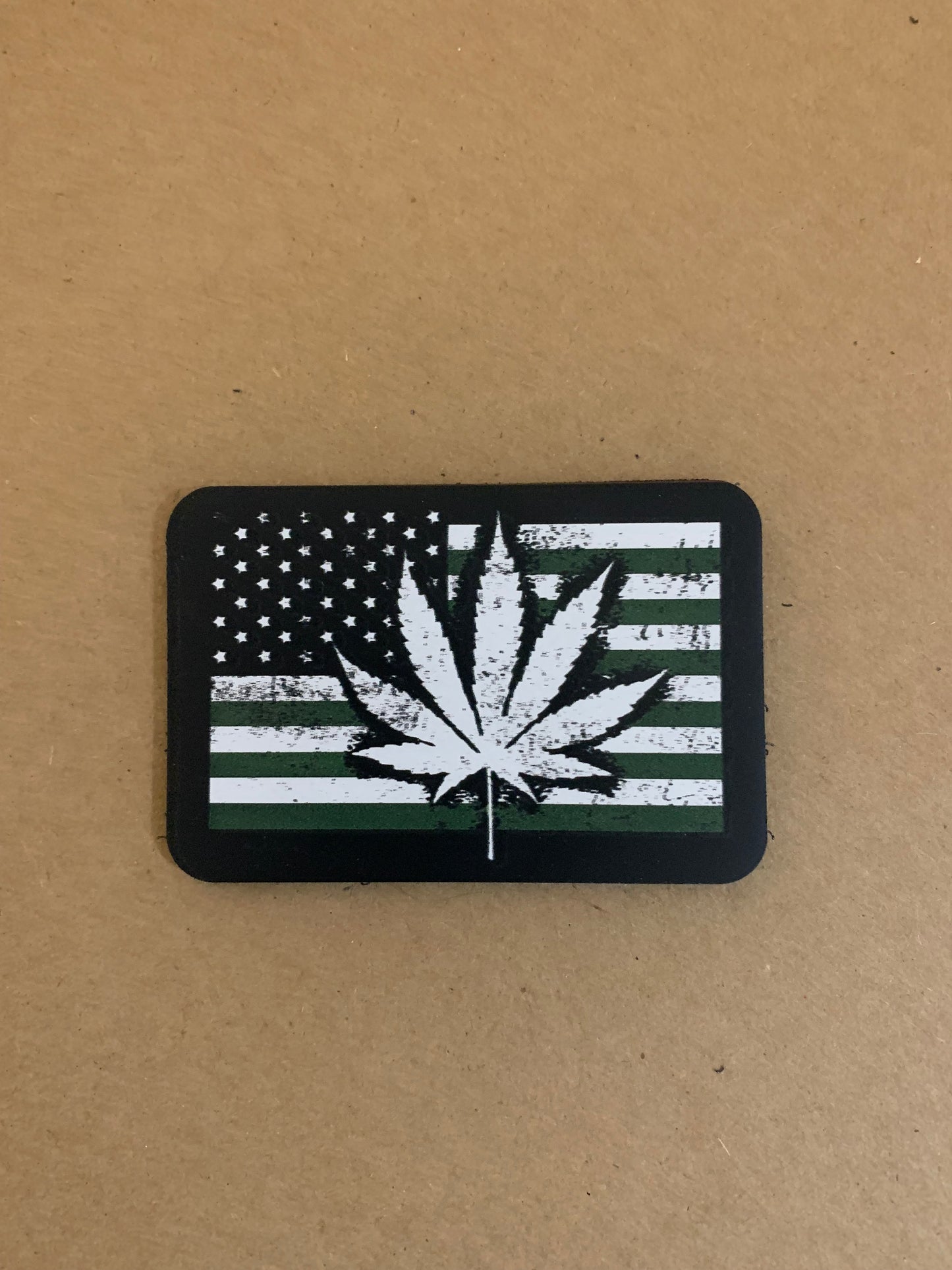 Cannabis Brand Cannabis Leaf And USA Flag DTF - VELPATCH 3" x 2" inch Hook Backed Patch