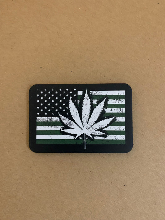 Cannabis Brand Cannabis Leaf And USA Flag DTF - VELPATCH 3" x 2" inch Hook Backed Patch