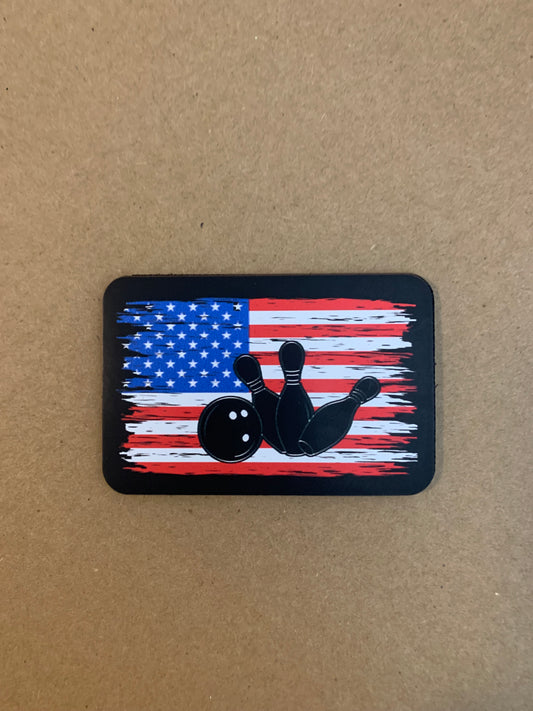 GOOD TIME Concepts Bowling Ball And Pins USA Flag DTF - VELPATCH 3" x 2" inch Hook Backed Patch