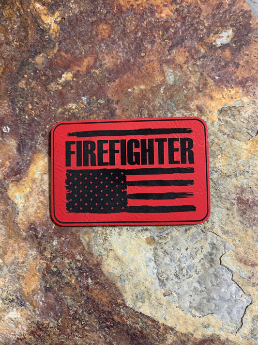 FIRE FIGHTER USA FLAG - VELPATCH 3" x 2" inch Hook Backed Patch
