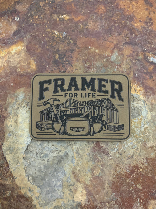 Framer For Life Work Hard - VELPATCH 3" x 2" inch Hook Backed Patch