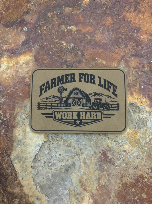 Farmer For Life Work Hard - VELPATCH 3" x 2" inch Hook Backed Patch