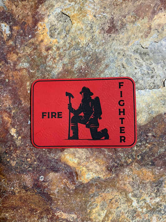 Kneeling FIRE FIGHTER - VELPATCH 3" x 2" inch Hook Backed Patch