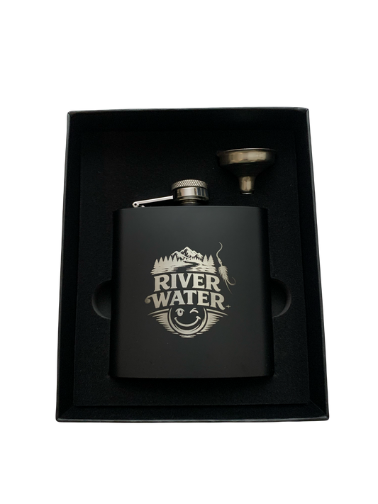 6 oz. Matte Black River Water Flask Set in Black Presentation Box