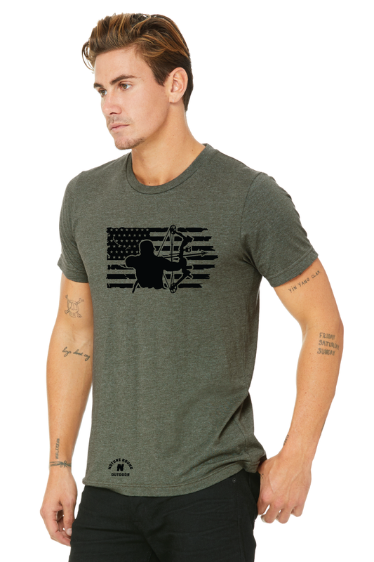 Nature Bound Outdoor Bow Hunter And USA Flag T-Shirt