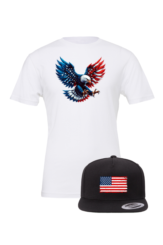 Patriotic Eagle T-Shirt and USA Flag Trucker Hat