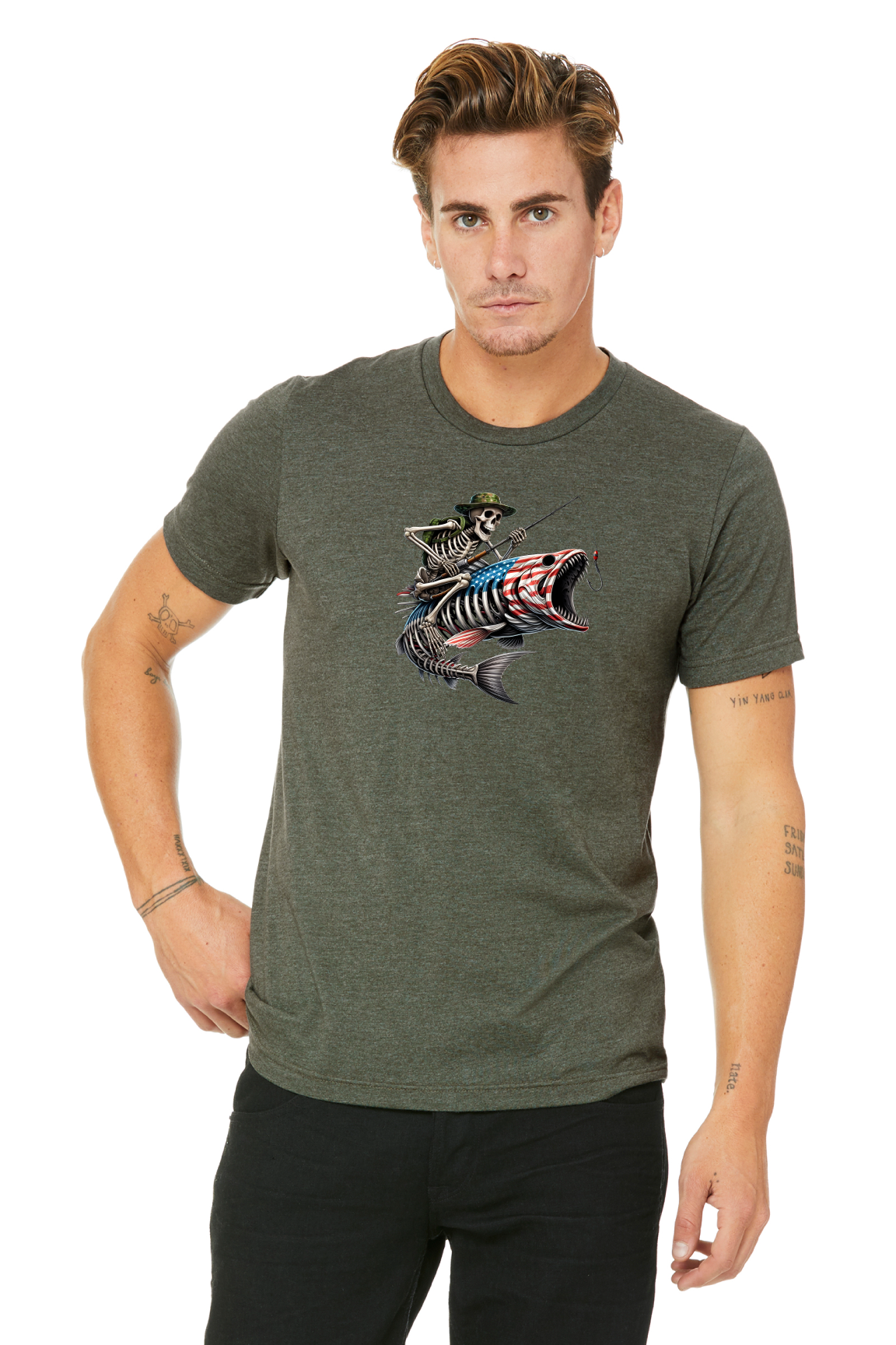 USA Skeleton Fishing Hunter T-Shirt